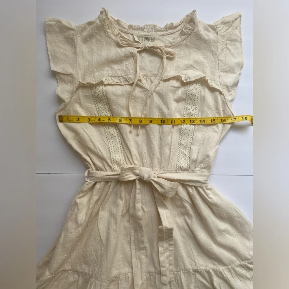 Sweet Wanderer Cream Mini Dress with Tie Waist